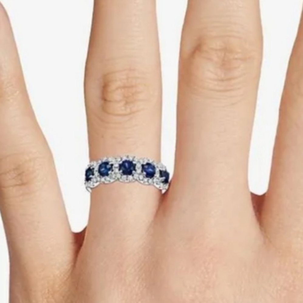 New Blue Sapphire Diamond Silver Ring - Picture 5 of 6